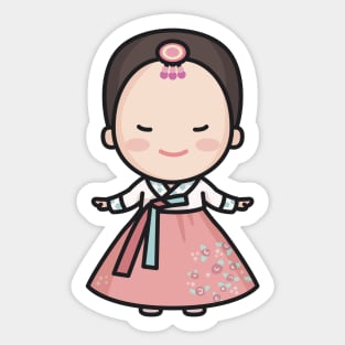 Cute Korean Woman in Traditional Clothing Cartoon Sticker
